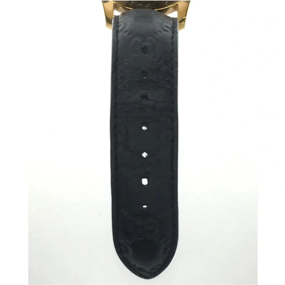 Gucci Statement Piece Gold Bezel and Black Leather Strap